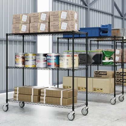 3 Tier NSF Wire Shelf Shelving Unit, 18 x 48 x 54 Inch 3000lbs Capacity Heavy Duty Adjustable Storage Rack with 5in Wheels/Leveling Feet and Shelf - WoodArtSupply