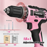 WORKPRO 20V Pink Cordless Drill Driver and Home Tool Set, 141PCS Hand Tool Kit for DIY, Home Maintenance, 2.0 Ah Li-ion Battery, 1 Hour Fast Charger, WORKPRO