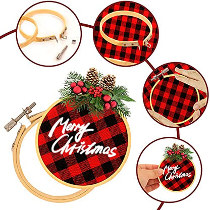 BigOtters 10PCS 3 Inch Embroidery Hoops, Bamboo Circle Cross Stitch Hoop Ring with 10PCS Plaid Cloth for Holiday Ornaments Art Craft Handy Sewing DIY