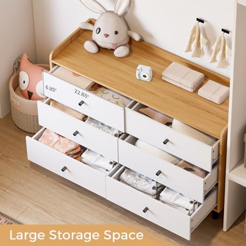MAISONPEX Dresser for Bedroom with 6 Drawers and Metal Handle,Sturdy Frame Modern Bedroom Furniture, Chest of Drawers, White Dressers with Drawers MAISONPEX
