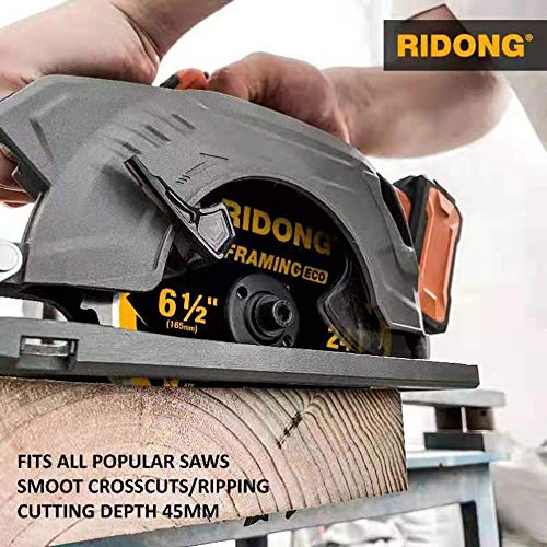RIDONG 6-1/2 Inch Circular Saw Blade, 24-Tooth with 5/8" Arbor ATB Framing Saw Blade for Cutting Wood (6.5" 1-Pack) RIDONG