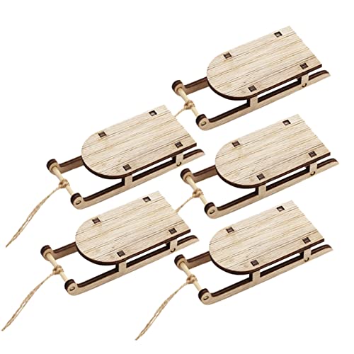 VOSAREA 5pcs Sled Unfinished Wood Rnaments Christmas Sleigh Cutouts Christmas Tree Hanging Ornament Tabletop Wood Sleigh Miniature Sleigh Christmas VOSAREA