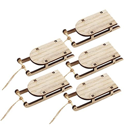 VOSAREA 5pcs Sled Unfinished Wood Rnaments Christmas Sleigh Cutouts Christmas Tree Hanging Ornament Tabletop Wood Sleigh Miniature Sleigh Christmas