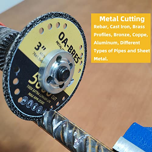 3Pack Diamond Cut Off Wheels, 3 Inch(75MM) Metal Cutting Wheel with 3/8 Inch(9.5MM) Arbor, Diamond Disc with 5000+ Cuts on Rebar, Steel, Iron and - WoodArtSupply