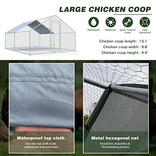 Large Metal Chicken Coop Walk-in Poultry Cage Chicken Run Pen Dog Kennel Duck House with Waterproof and Anti-Ultraviolet Cover for Outdoor Farm - WoodArtSupply