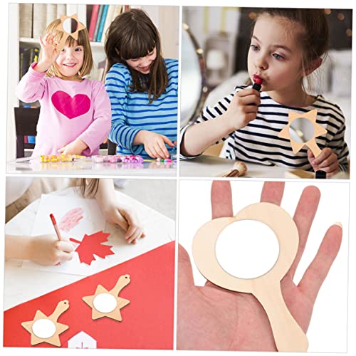 MAGICLULU 12pcs DIY Wooden Mold Unfinished Mirror Craft Mini Star Mirror Travel Mirror Compact Heart Hand Mirror Mini Wooden Mirror Wood Hand Mirror MAGICLULU