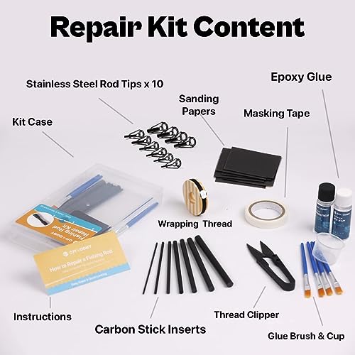 Fishing Rod Repair Kit Complete,All-in-one Supplies with Glue for Broken Fishing Pole and Tip Repair with Carbon Fiber Sticks, Rod Tips, Rod Building OJYDOIIIY