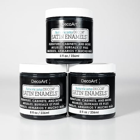 DecoArt Satin Enamels Classic Black, 8 fl oz, Jar (Pack of 3) DecoArt