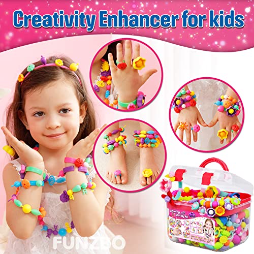 FUNZBO 500+ Snap Pop Beads for Kids Jewelry Making - Kids Crafts for Kids Ages 4-8, 6-8, Arts and Crafts Supplies, Kids Toys for Girls 3 4 5 6 7 8 9 FUNZBO