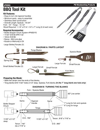 Penn State Industries PKBBQ 3pc Stainless Steel BBQ Grill Utensil Woodturning Project Kit - WoodArtSupply