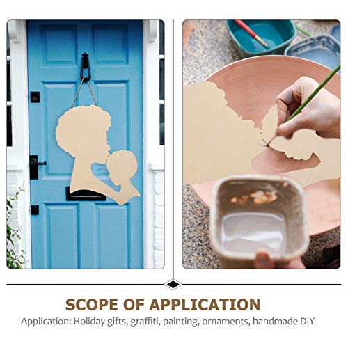 SEWACC Mother's Day Wood Chips African Woman Face Cutouts DIY Wooden Template House Ornaments Silhouette Wreath Template Black Man Gifts Unfinished SEWACC