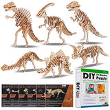 Calary 3D Wooden Dinosaur Puzzle Set – DIY Animal Assembly Model for Kids and Adults (Set of 6) calary