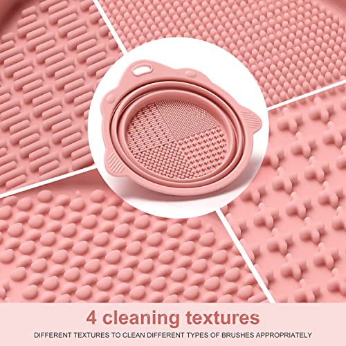 Foldable Silicone Makeup Brush Cleaner Bowl - Etercycle Portable Cleaning Tool for Brushes, Powder Puffs, and Sponges (Pink) - WoodArtSupply