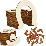 72 Pieces Unfinished Cowboy Wooden Cutouts Horseshoe Shape Wood Discs Slices Wood Cowboy Boot Hat Cutouts Wood Cowboy Theme Crafts for Western Cowboy Chinco