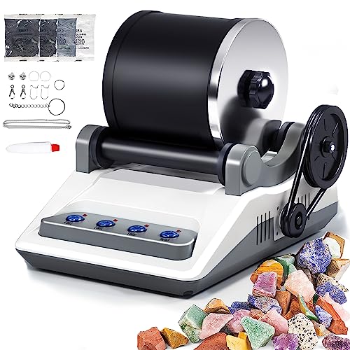 Zcvtbye Rock Tumbler Kit,Rock Polisher for Kids & Adults,Includes 2 Belts,Bag of Rough Stones,4 Coarse Grinding,Finely Ground,Polishing Grits, Rock - WoodArtSupply