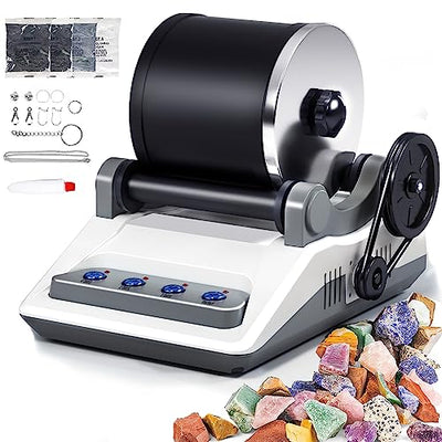 Zcvtbye Rock Tumbler Kit,Rock Polisher for Kids & Adults,Includes 2 Belts,Bag of Rough Stones,4 Coarse Grinding,Finely Ground,Polishing Grits, Rock