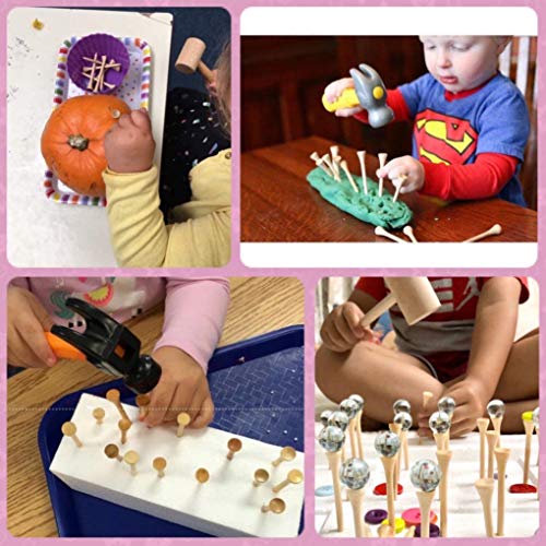 KIHACO Hammering and Pounding Toys for Kids Include 1 Wood Hammer and 30 Bamboo Nails Improve Fine Motor Skills Friendly Natural Wooden Educational KIHACO