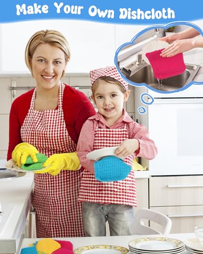 Katech Knitting Kit for Beginners-Learn to Knit Dishcloth-Beginner Knitting Kit for Adults Kids with Knitting Book, Knitting Needles, Soft Wool Yarn, Katech