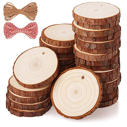 Fuyit Wood Slices 30 Pcs 2.0-2.4 Inches Craft Wood kit Unfinished Predrilled Tree Slices with Hole, Wooden Circles for Arts and Crafts Christmas