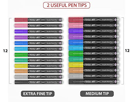 Acrylic Paint Markers Paint Pens Special Colors Set Extra Fine And Medium Tip Combo For Rock Painting, Canvas, Fabric, Glass, Mugs, Wood, Ceramics, TOOLI-ART