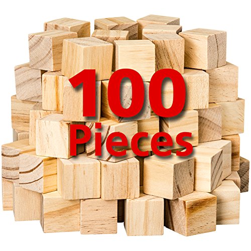 Wooden Cubes for Arts and Crafts – DIY - Photo Blocks - 1 Inch Unfinished Natural Wood Blocks – 100 Pieces – by Dragon Drew