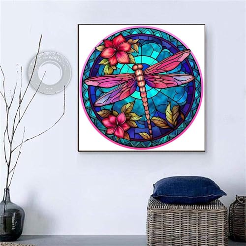 KTHOFCY 5D DIY Diamond Painting Kits for Adults Kids, Dragonfly Stained Glass Full Drill Embroidery Cross Stitch Crystal Rhinestone Paintings