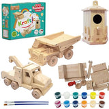 Kraftic Woodworking Building Kit for Kids and Adults, with 3 Educational DIY Carpentry Construction Wood Model Kit Toy Projects for Boys and Girls - Kraftic