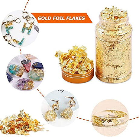 Gold Foil Flakes for Resin, Yibeishu10 Colors Metallic Foil Flakes,Gilding Flakes for Nails, Crafts (Gold, Silver, Copper, Black, Green, Blue, Blue Yibeishu