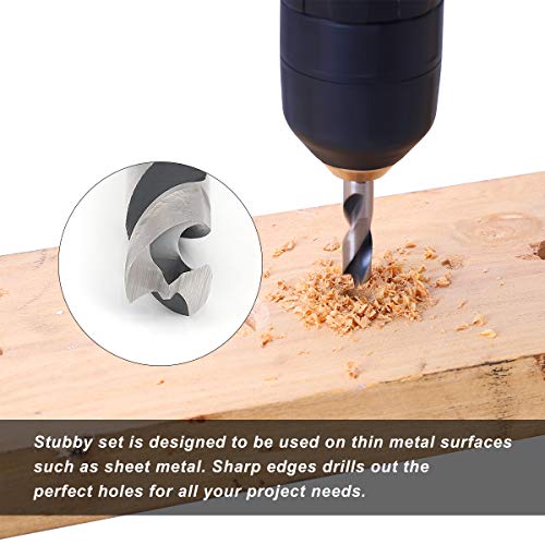 COMOWARE Brad Point Stubby Drill Bit Set for Wood, 6pcs HSS 4241 Steel with 1/4-Inch Quick Change Hex Shank COMOWARE