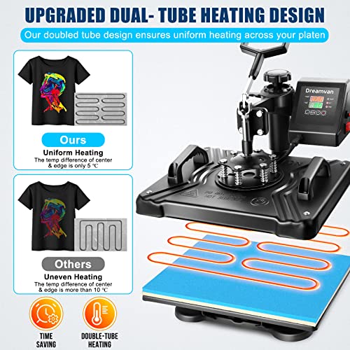 WOOKRAYS Heat Press 8 in 1 Combo Heat Transfer Machine 12x15" Tshirt Printing Machine 360° Swing Away Digital Sublimation Kit Multifunctional Heat - WoodArtSupply