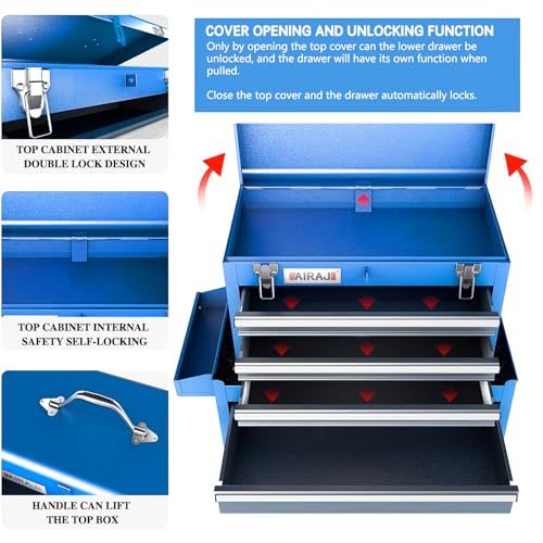 AIRAJ Tool Box Tool Chest,Rolling Tool Box with Wheels & 4 Drawers, Tool Chest Storage Organizer with Portable Toolbox,2-in-1 Tool Cabinet Combo by - WoodArtSupply