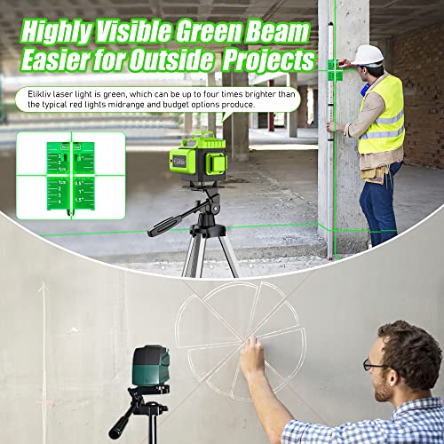 Laser Level Self Leveling - Elikliv 200ft Outdoor Robust Indoors 4D Green Cross Line Laser Level 4x360 Horizontal Vertical Dual-beam Lasers for DIY - WoodArtSupply