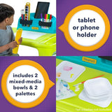Simplay3 Creative Kids Art Desk Table and Chair Set with Attached Desk Chair, Full Floor and Art Storage Simplay3