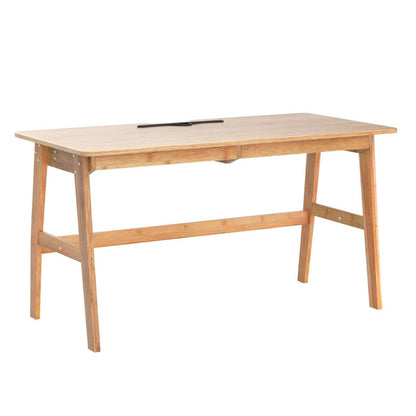 Dicunoy Computer Desk with 2 Drawers, 46" Solid Bamboo Home Office Writing Desk for Small Space, Compact Simple Tables with Gap Design and Hook for - WoodArtSupply