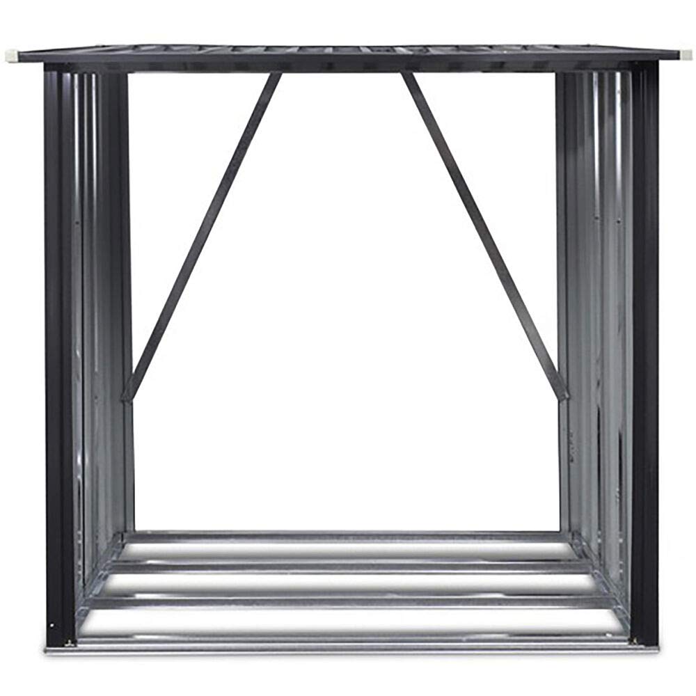 Hanover Indoor or Outdoor Steel Firewood Rack, Weather Resistant Open Wood Shed with Sloped Roof for Firewood, Pellet, or Lumber Storage, 5.3-Ft. x Hanover