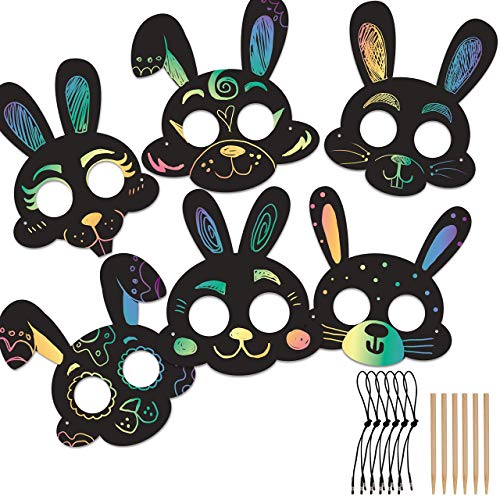 JOYIN 48 PCS Easter Craft Kit Easter Assorted DIY Painting Kit Includes Rocks, Scratch Art Masks, Wooden Eggs and Magnets for Kids Creativity Easter - WoodArtSupply