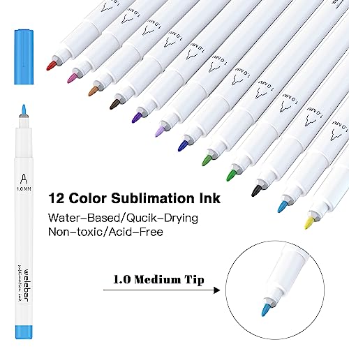 Welebar 1.0 Tip Infusible Pen Set for Cricut Joy/Xtra, 12 Pack Assorted Sublimation Ink Marker Pens for Heat Tranfer, Mugs, T-shirt