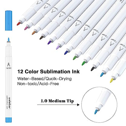 Welebar 1.0 Tip Infusible Pen Set for Cricut Joy/Xtra, 12 Pack Assorted Sublimation Ink Marker Pens for Heat Tranfer, Mugs, T-shirt