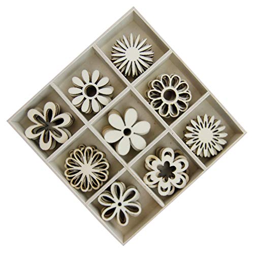 IMIKEYA 1 Box of 45pcs Wooden Embellishments Cutouts Wooden Slices Flower Shapes Decorations Unfinished Crafts Ornaments IMIKEYA