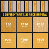 BBTO Micro Sander Kit 3.5x1 Inch Mini for Small Projects, Detail Handle Sanding Tools, 120 Sheets Sandpaper Wood P80, P120, P180, P240, P400, P600 BBTO