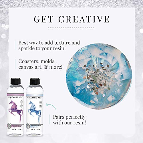 Unicone Art Druzy Geode Crushed Mirror Glass for Resin Epoxy Art Irregular Chunks of Crushed Glass, Metallic, Shiny, Bright, for DIY Art and Craft unicone art