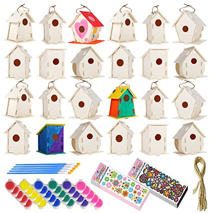12 Pack Large DIY Bird Houses Kits for Kids, Kids Craft Kits Wood Houses for DIY Crafts Class Party, 12 Birdhouse Kits with 12 Paint Strips &