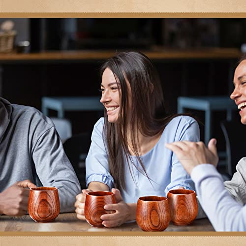 Gerrii 10 Pieces Wooden Tea Cup Wooden Coffee Mug Water Japanese Tea Cup Solid Wood Drinking Cup Teacup Glass for Wine, Beer, Milk, Hot Drinks, 6 oz Gerrii