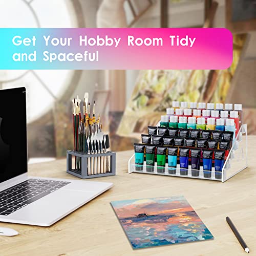 ARFETIGO 6 Layer Acrylic Paint Organizer&Paint Brush Holder Snap-on Design Easy Assembly Paint Storage Rack for Acrylic Craft Hobby Miniature Model ARFETIGO