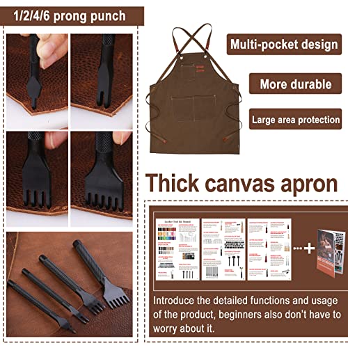 628Pcs Leather Working Tooling Set for Beginners, Starter Leather Working and Tool Supplies with Leather Pony, Tooling Box, Punch Tools, Sewing Tikjiua