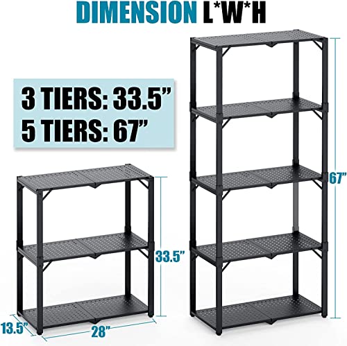 Hastatii 3-Shelf Storage Shelving Unit Metal Rack Heavy-Duty 28"x13.5"x33.5" for Garage, Kitchen and Bedroom Layers Increased Black Hastatii