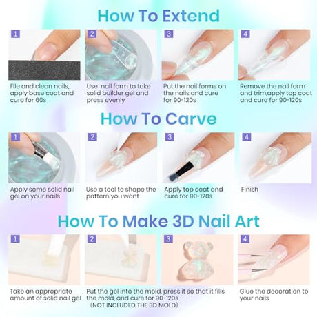 MIZHSE Solid Builder Gel – 2PCS 1oz Mermaid Pearl & Clear Hard Gel for Nails Kit with Nail Forms 3D Silicone Mold Soak-off U V 3D Nail Gel for Nail MIZHSE
