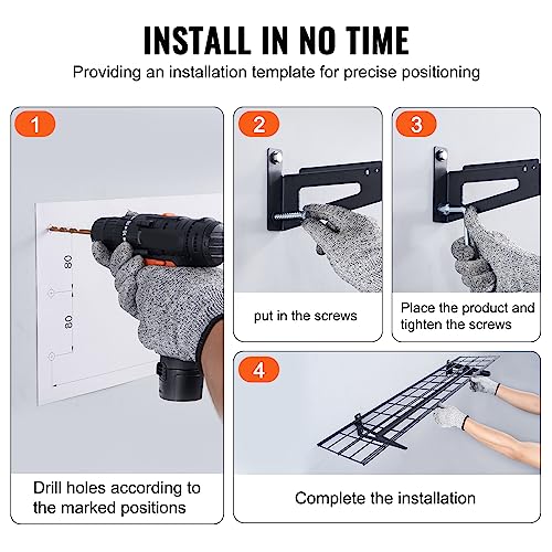 VEVOR Garage Shelving Wall Mounted, 1 x 4 ft Heavy Duty Garage Wall Shelves, 400 lbs Load Capacity Garage Storage Rack Floating Shelves, 2 Pack, VEVOR