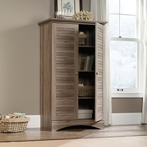 Sauder Harbor View Storage Pantry Cabinet, L: 35.43" x W: 16.73" x H: 61.02", Salt Oak finish