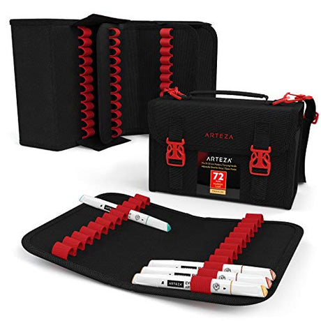 ARTEZA Art Markers Organizer (72 Slots), Carrying Case for Travel & Storage with Zipper Pocket, Handle, Removable & Adjustable Strap, Art Supplies ARTEZA